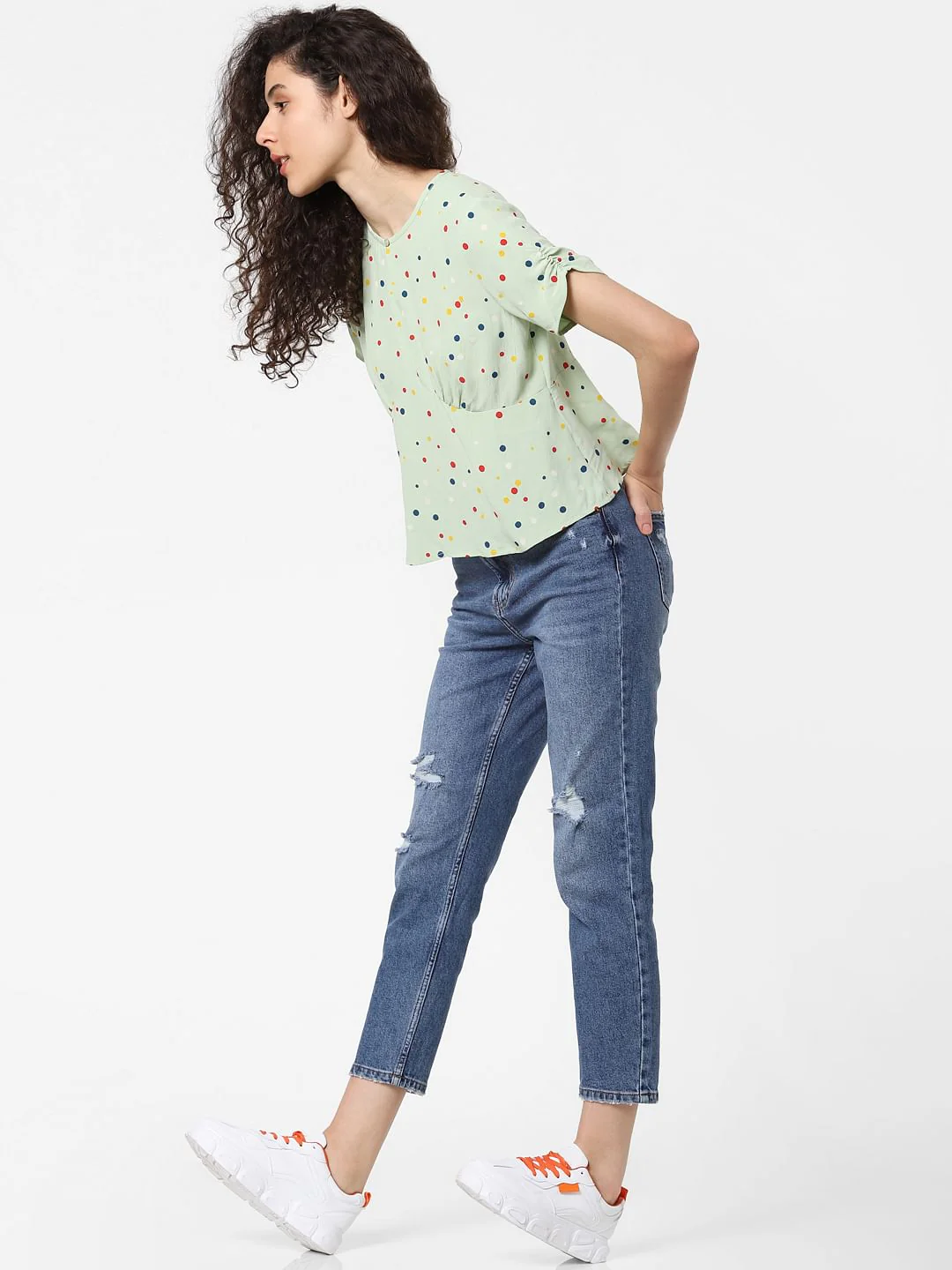 Blue High Rise Distressed Straight Fit Jeans - Image 6