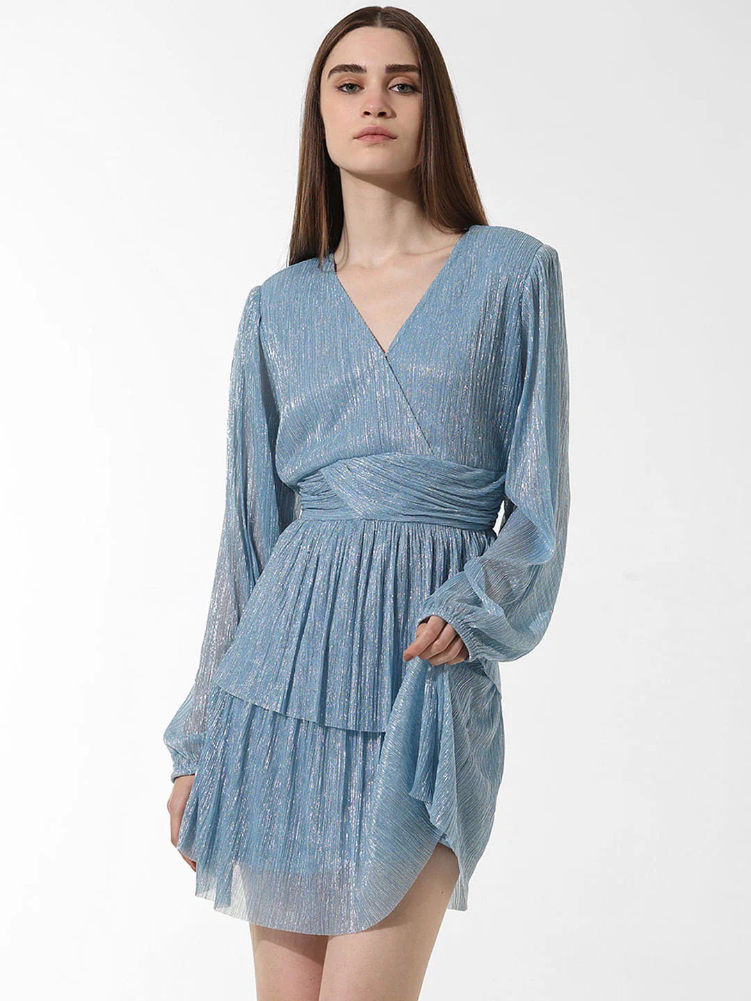 Blue Shimmer Fit & Flare Dress - Image 3