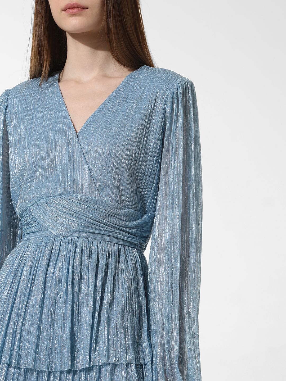 Blue Shimmer Fit & Flare Dress - Image 4