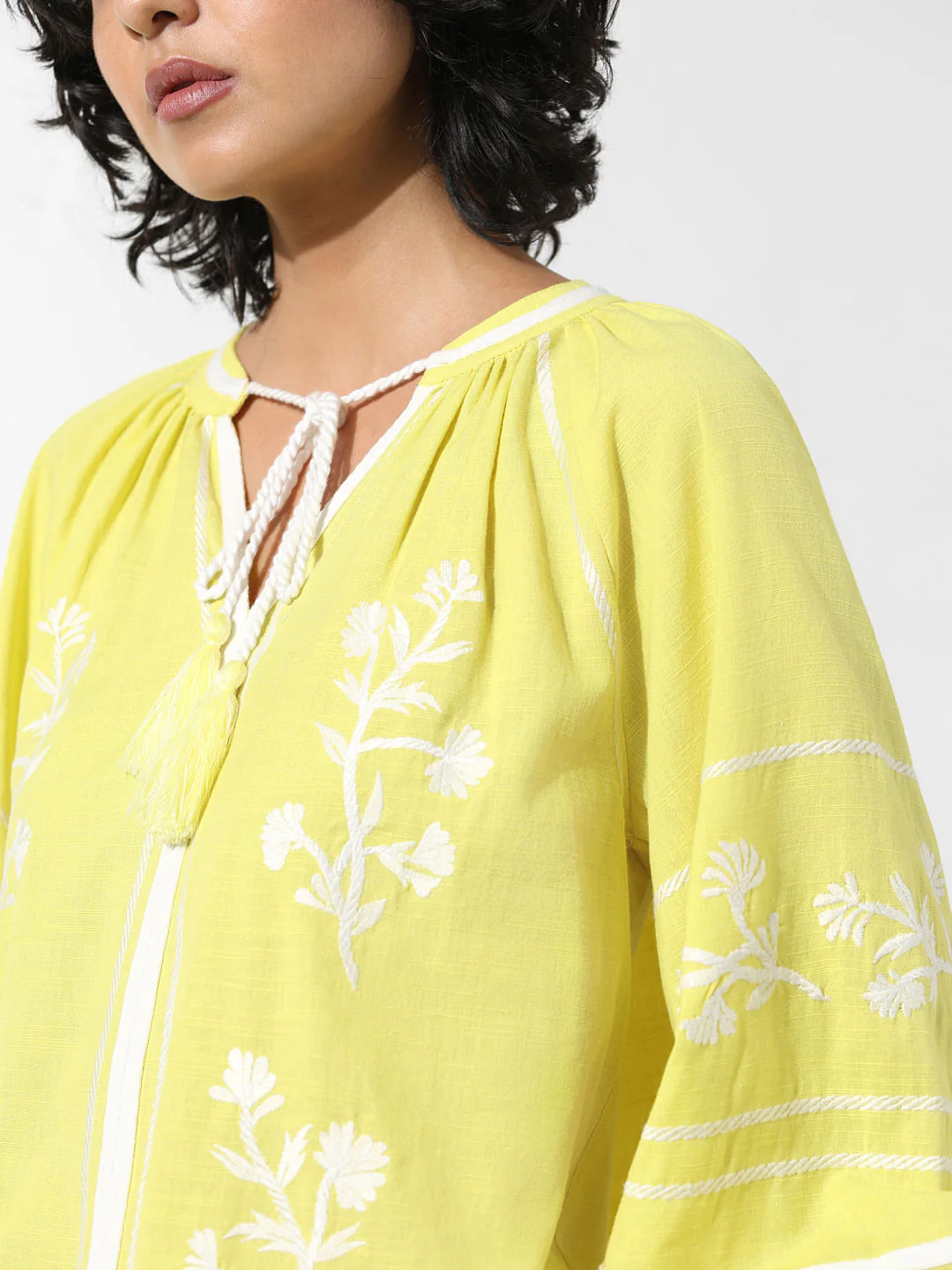 Yellow Embroidered Cotton Top - Image 4