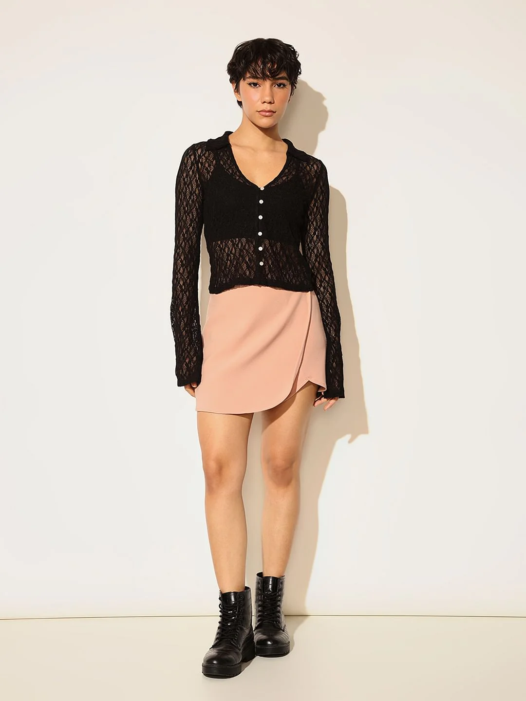 Black Semi-Sheer Lace Top - Image 2