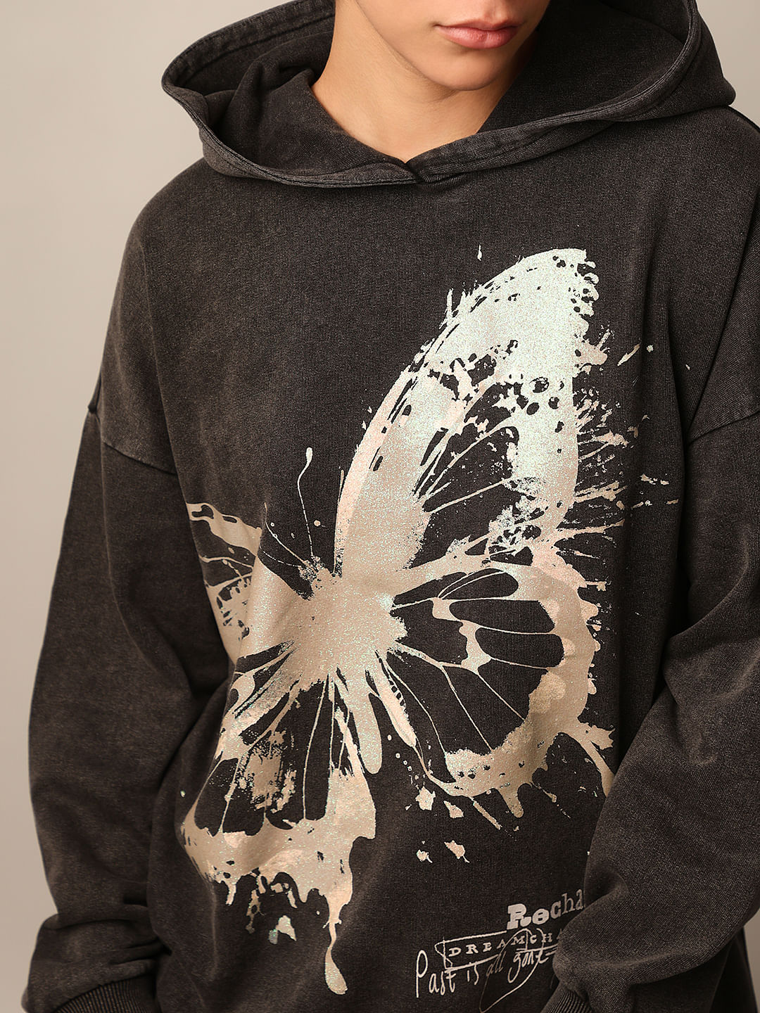Black Printed Oversized Hoodie - Image 4
