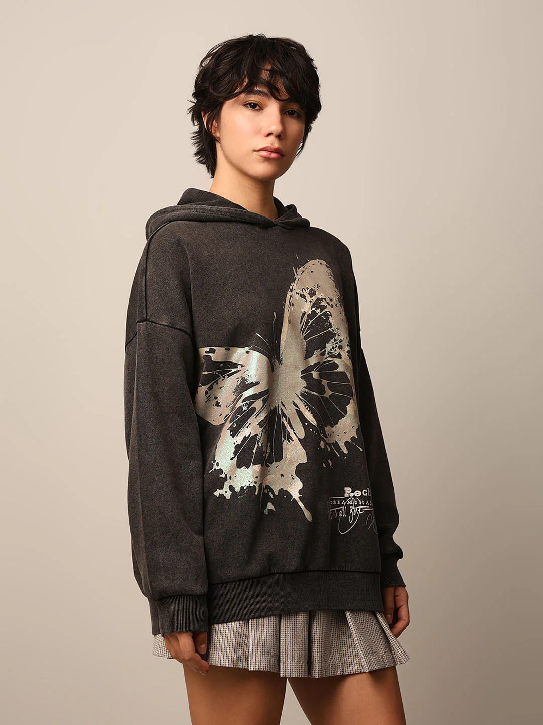 Black Printed Oversized Hoodie - Image 5