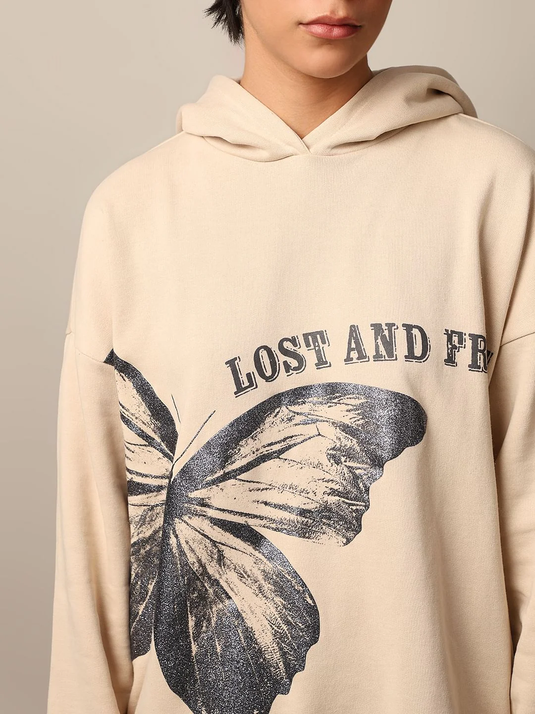 Beige Printed Oversized Hoodie - Image 4