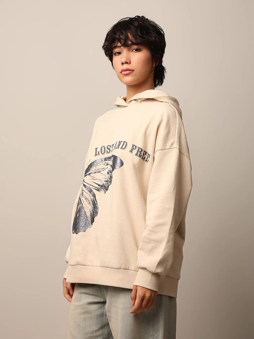 Beige Printed Oversized Hoodie - Image 5