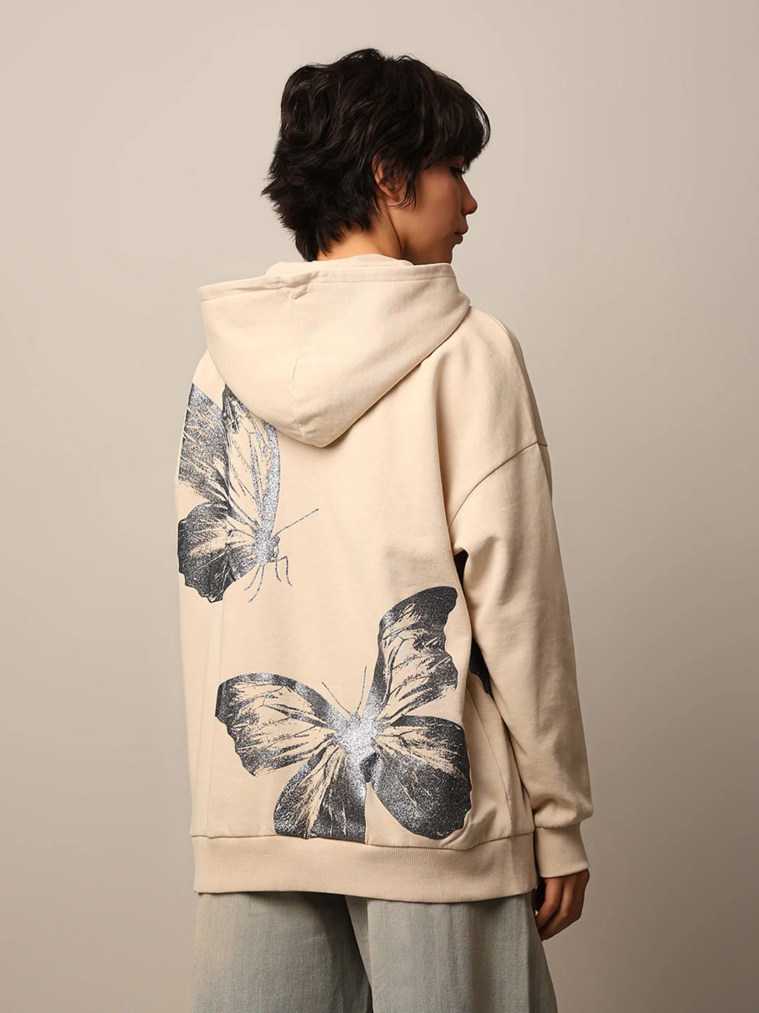 Beige Printed Oversized Hoodie - Image 6