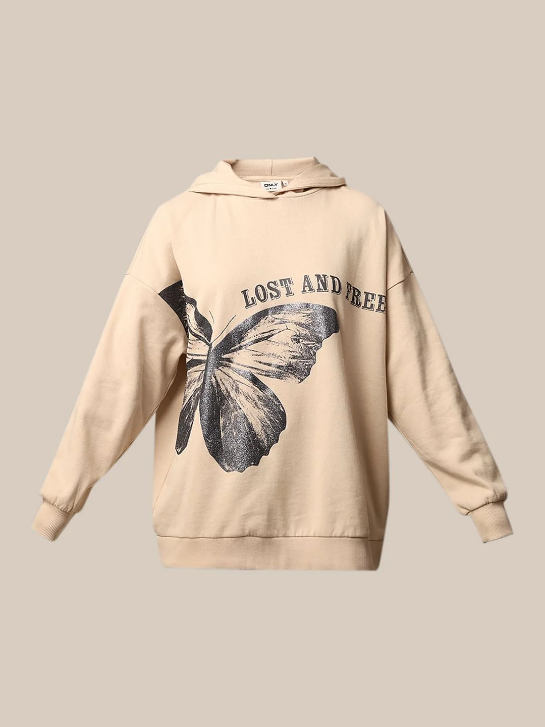 Beige Printed Oversized Hoodie - Image 7