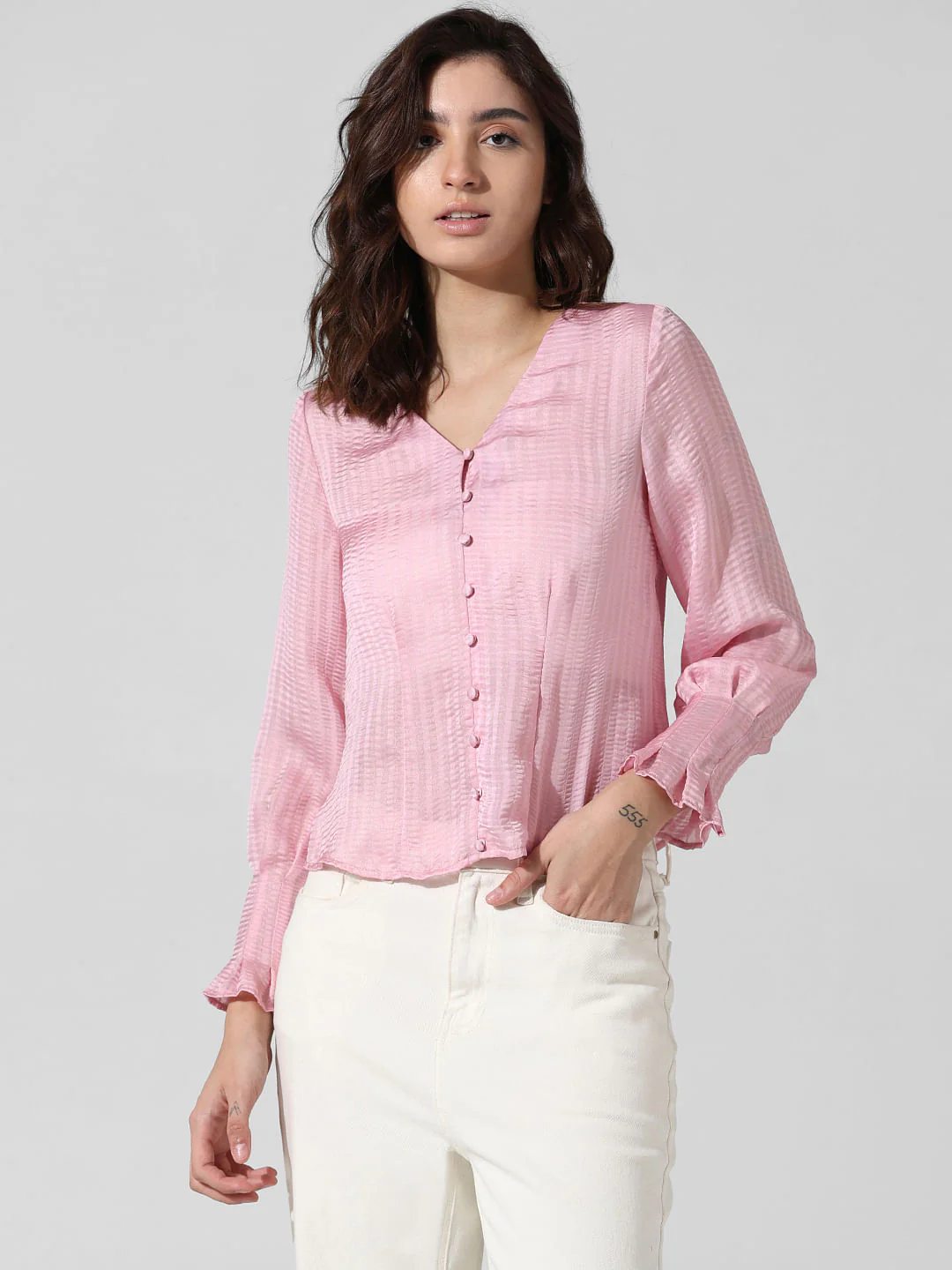 Pink Satin V-Neck Top - Image 3