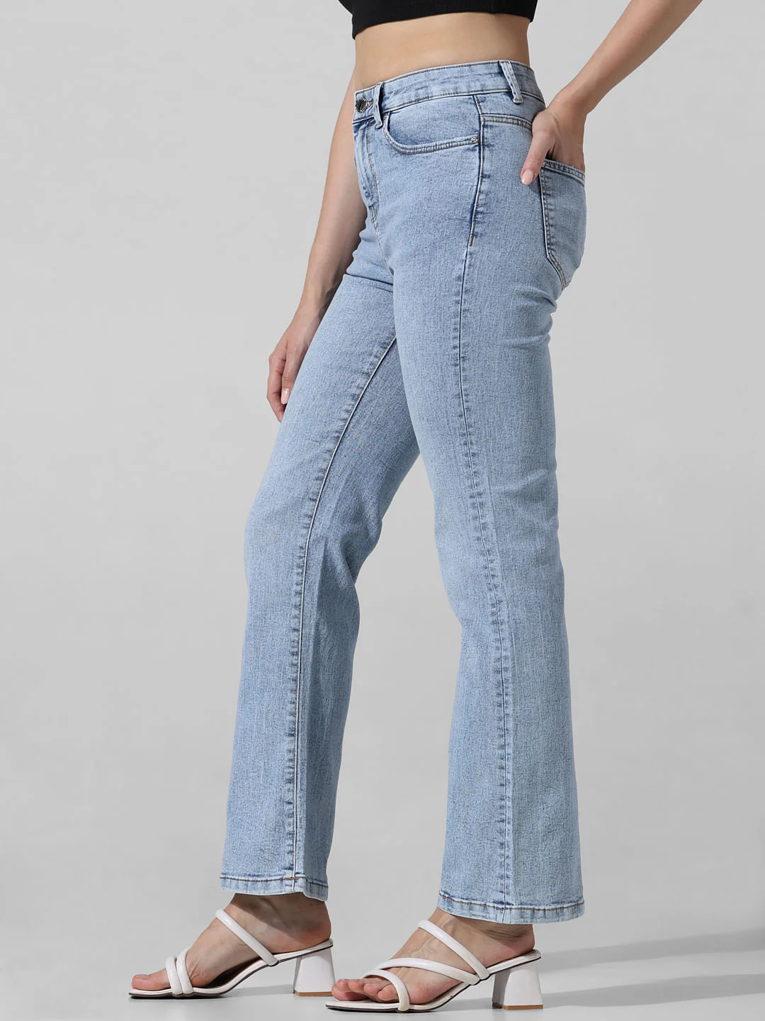 Light Blue High Rise Flared Jeans - Image 4