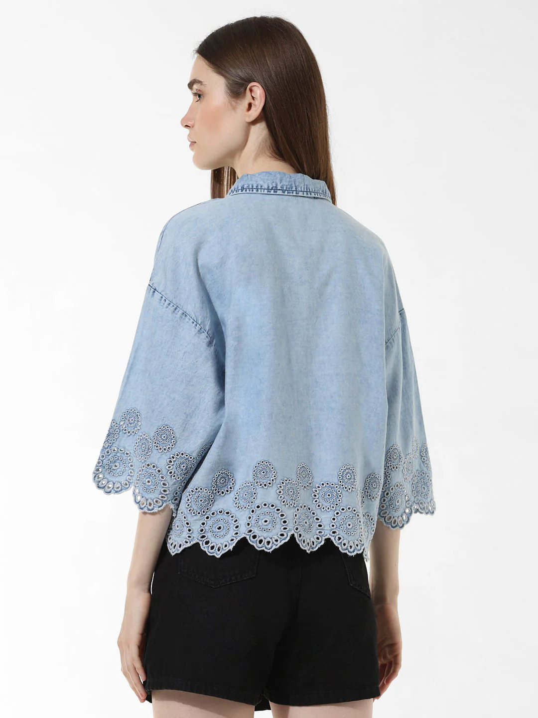 Light Blue Embroidered Denim Shirt - Image 6