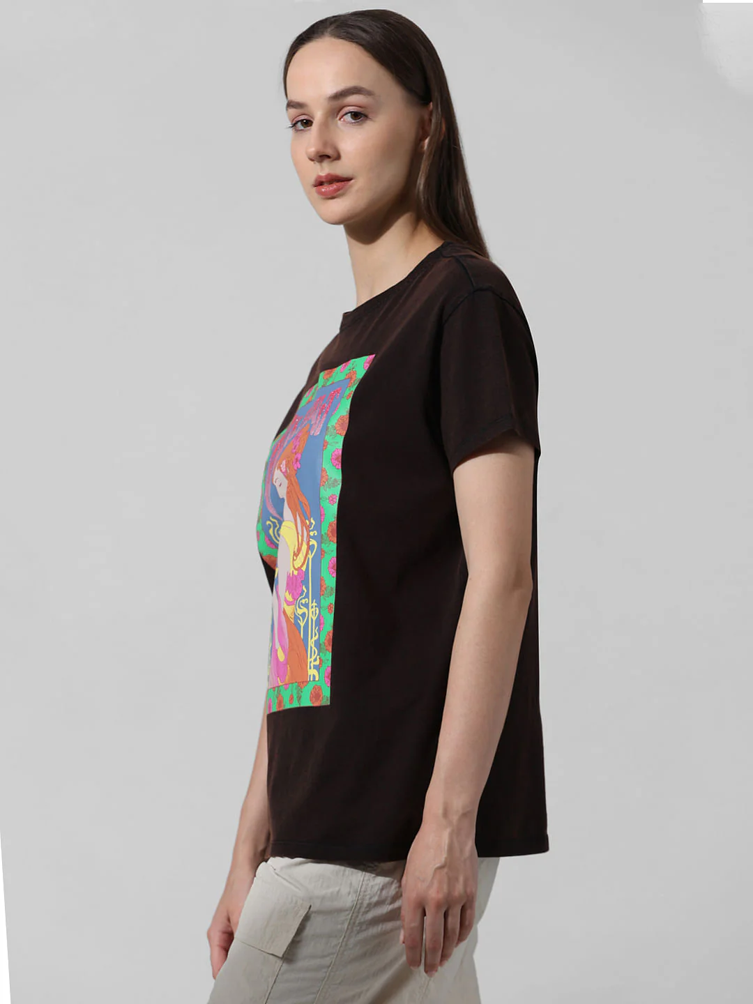 Black Printed Washed T-Shirt - Image 5
