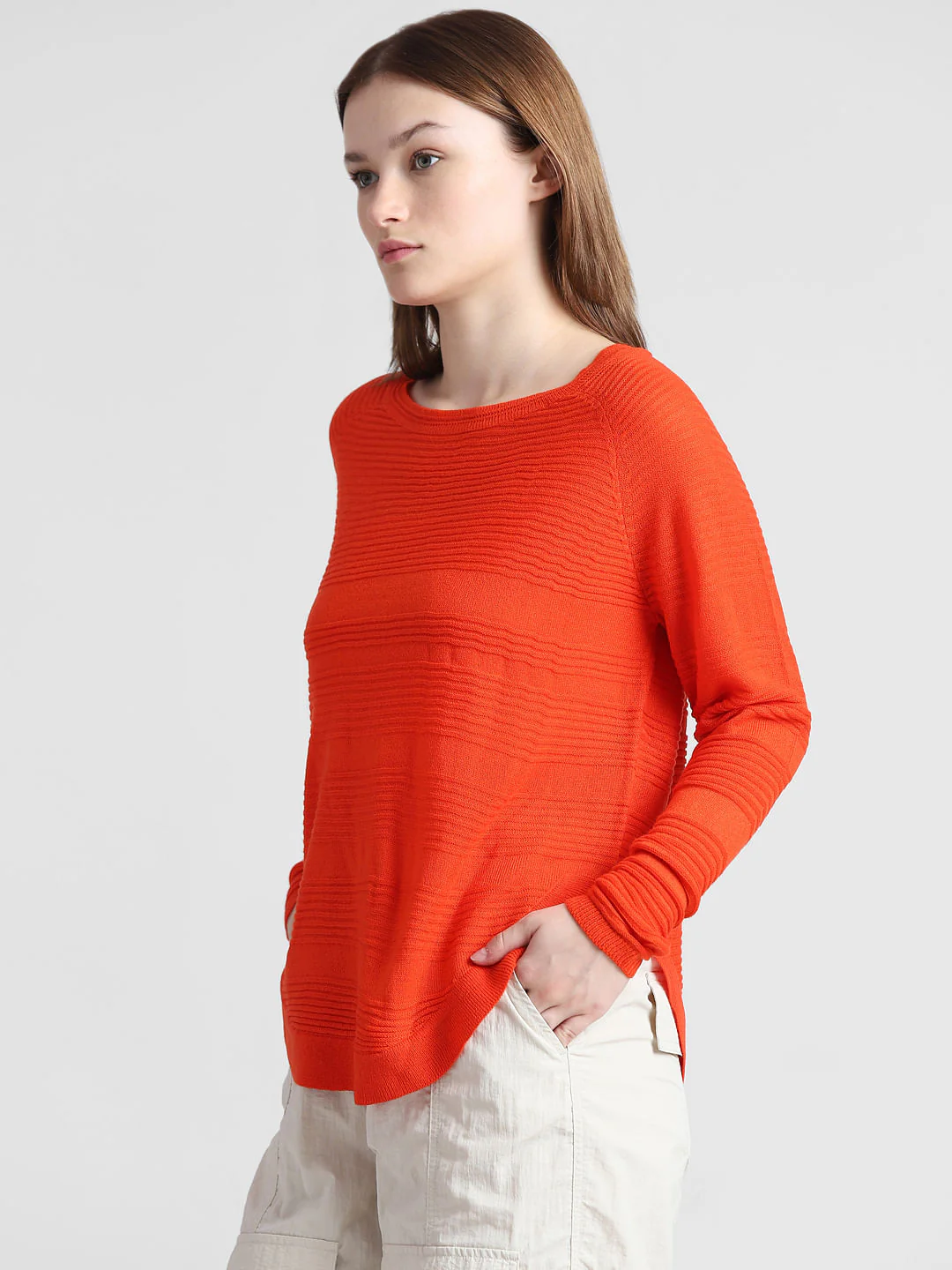 Red Structured Knitted Pullover - Image 5