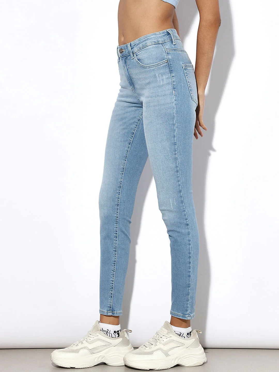 Light Blue Mid Rise Skinny Fit Jeans - Image 4