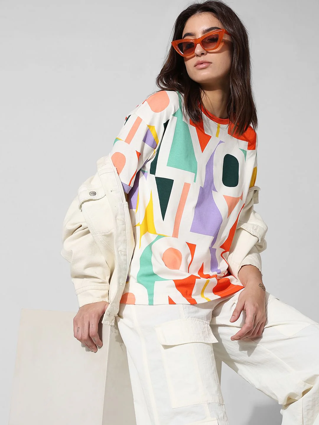 Multi-Colour Printed Oversized T-Shirt