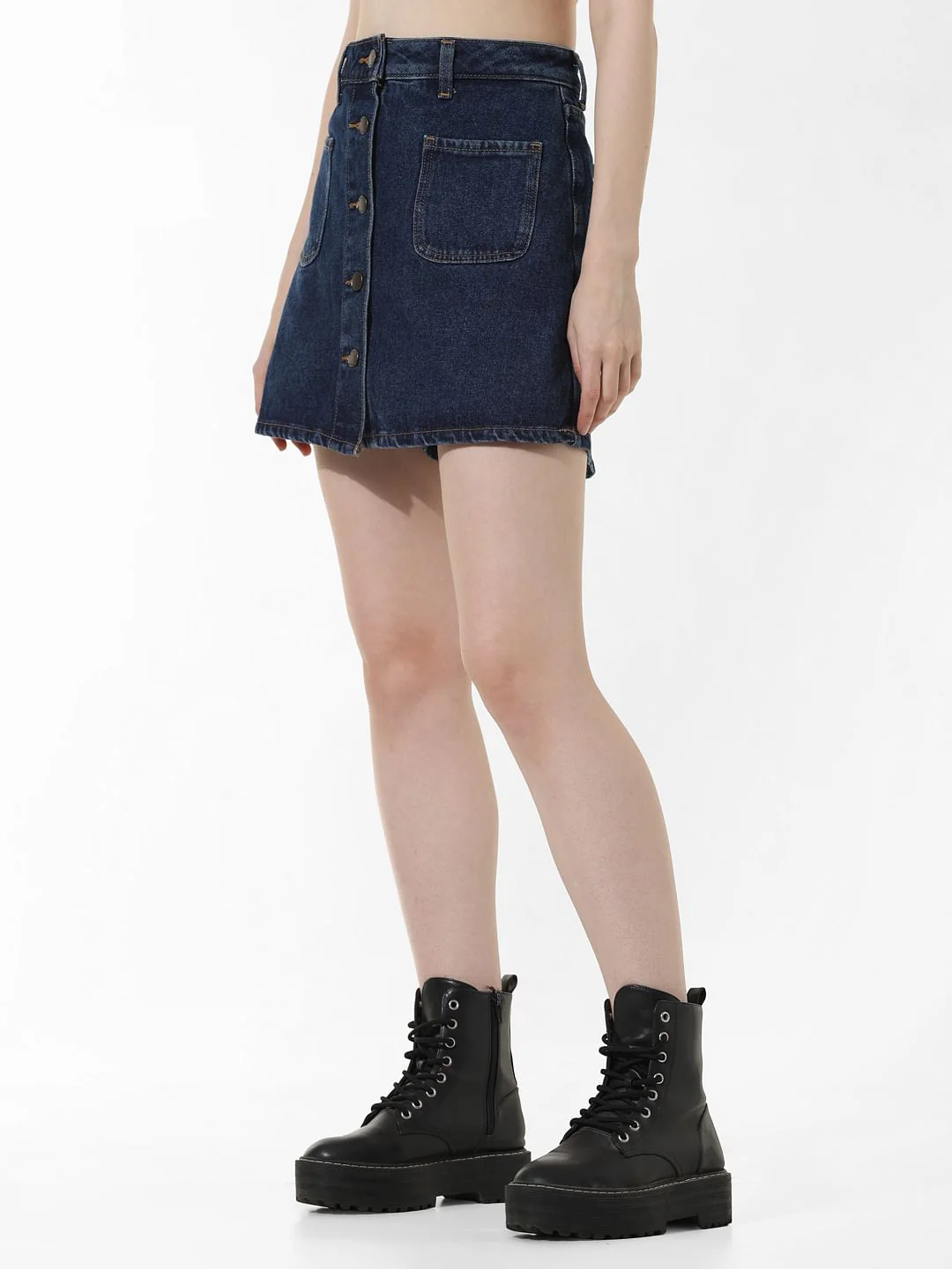 Dark Blue High Rise Denim Skorts - Image 4