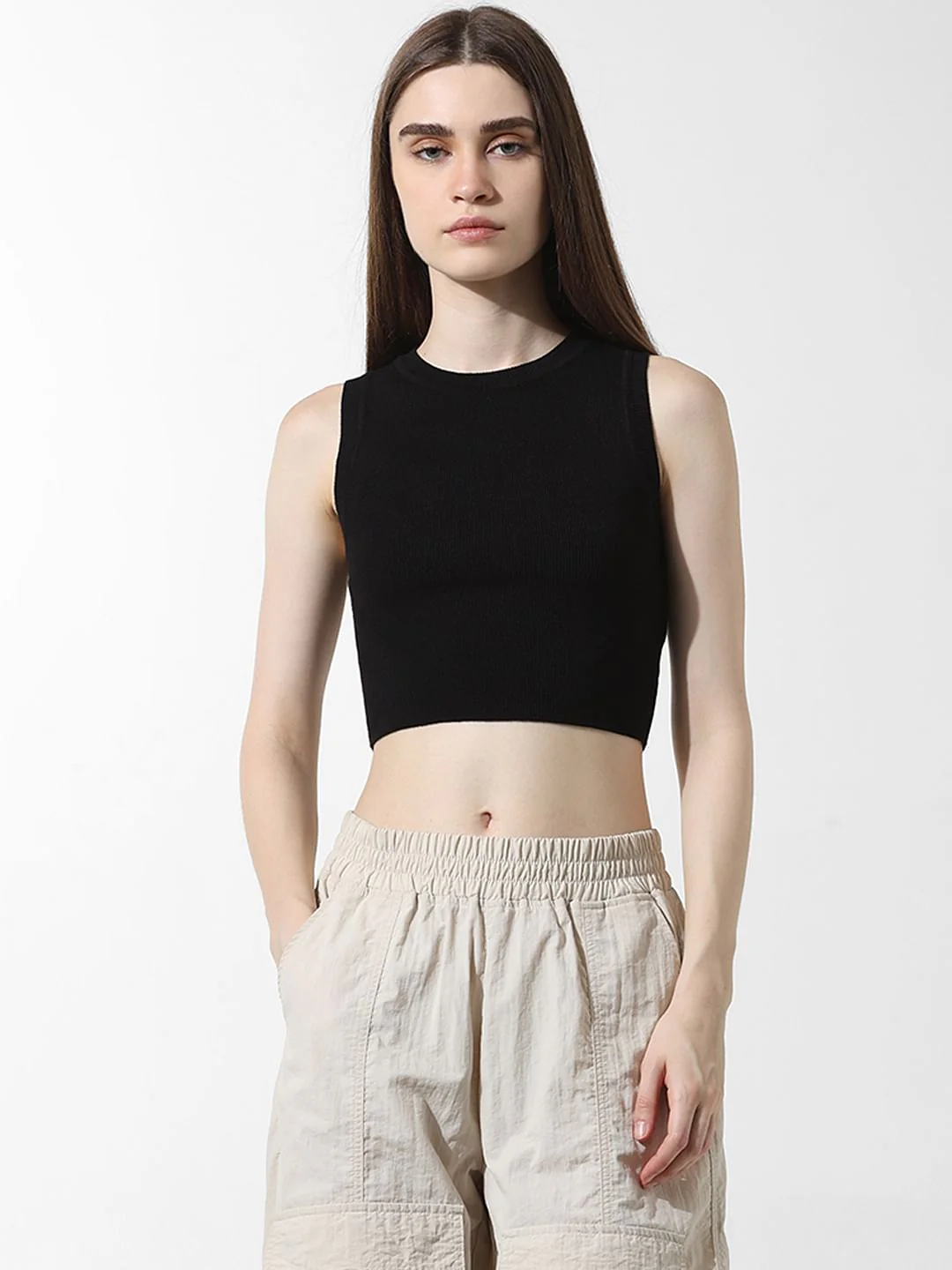 Black Ribbed Vest Top - Image 3