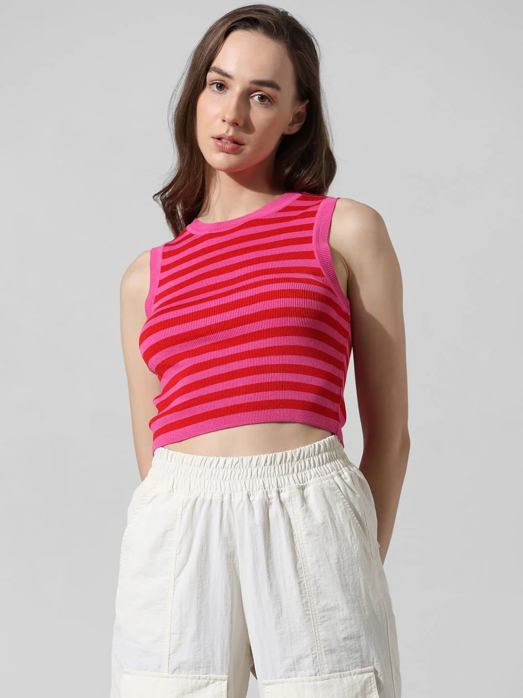 Pink Striped Cropped Vest Top - Image 3