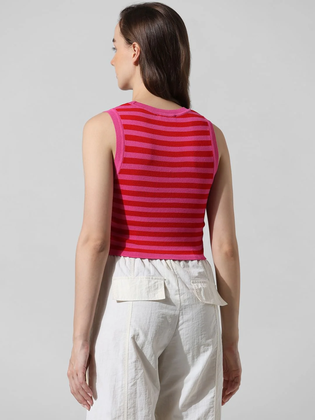 Pink Striped Cropped Vest Top - Image 6
