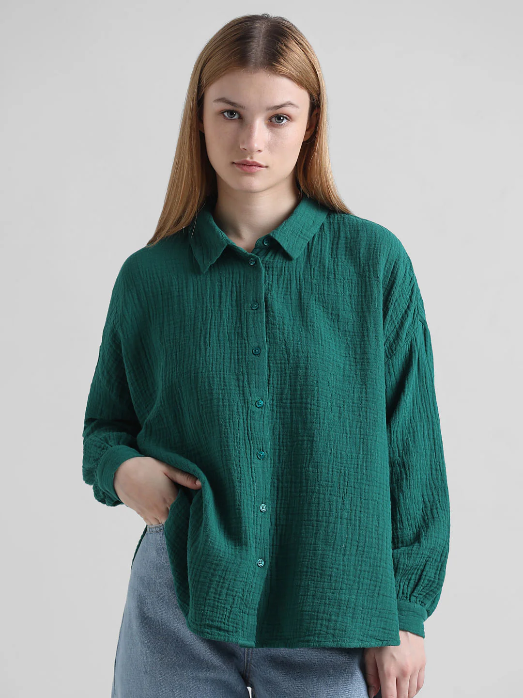 Green Crinkled Oversized Shirt - Image 3