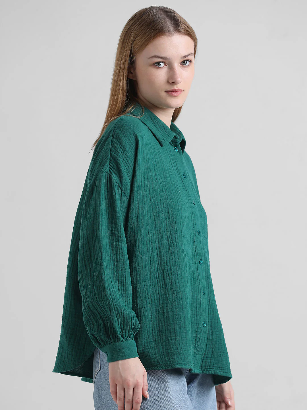 Green Crinkled Oversized Shirt - Image 5