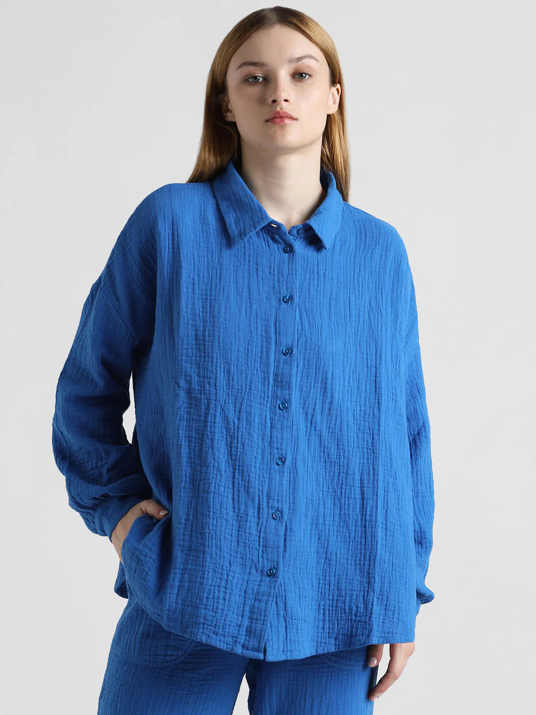 Blue Crinkled Oversized Shirt - Image 4