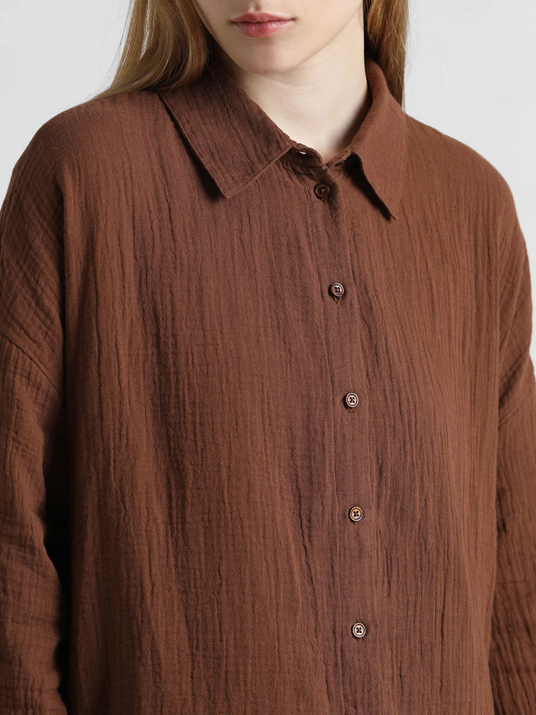 Brown Crinkled Oversized Shirt - Image 4