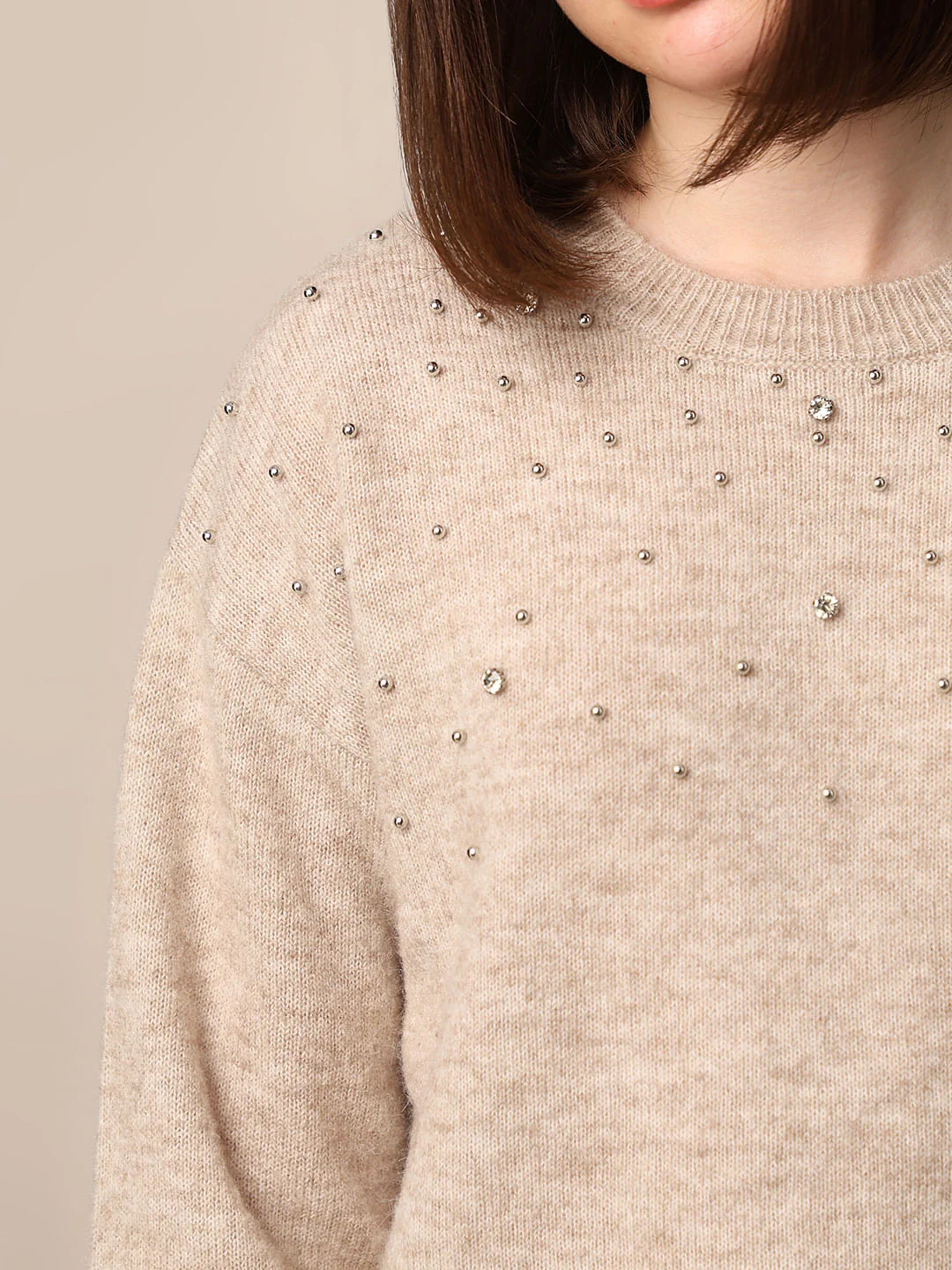 Beige Pearl Embellished Pullover - Image 4