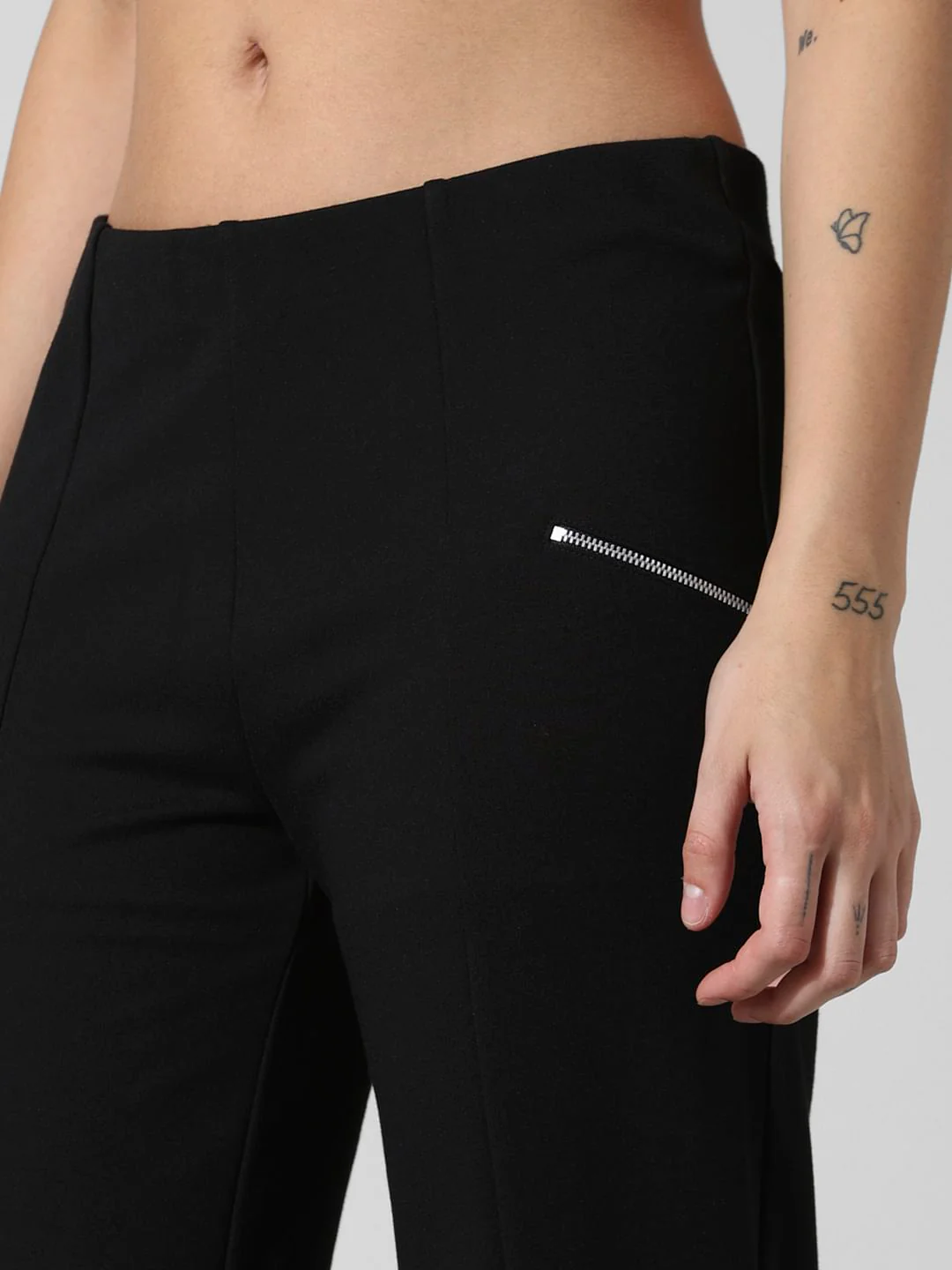 Black Mid Rise Slit-Hem Leggings - Image 3