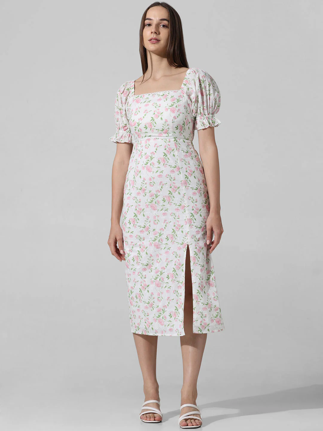 White Floral Midi Dress - Image 2