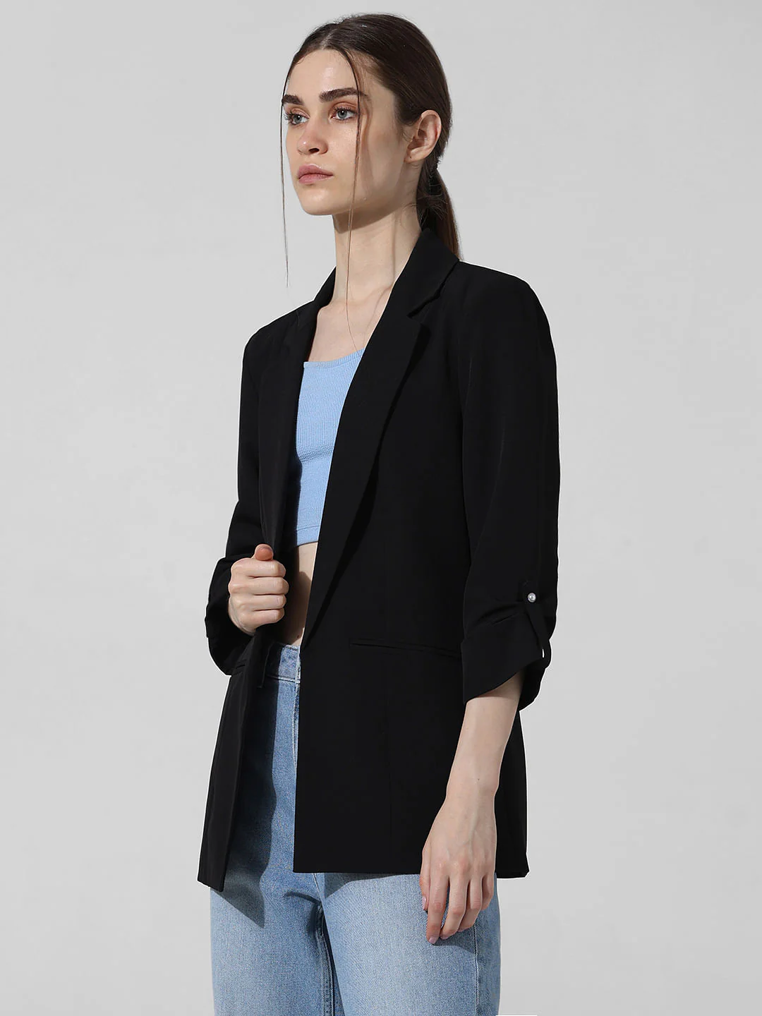 Black Roll-Up Sleeves Tailored Blazer - Image 6