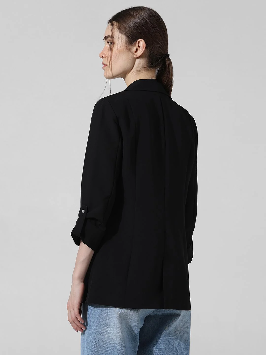 Black Roll-Up Sleeves Tailored Blazer - Image 7