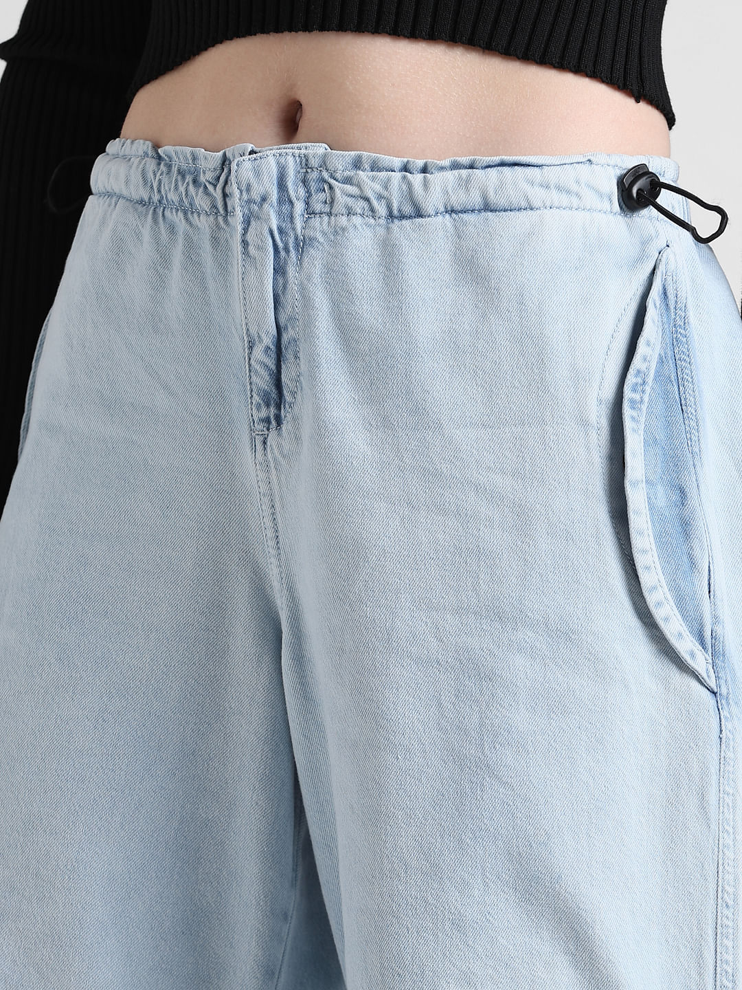 Light Blue High Rise Parachute Denim Joggers - Image 3