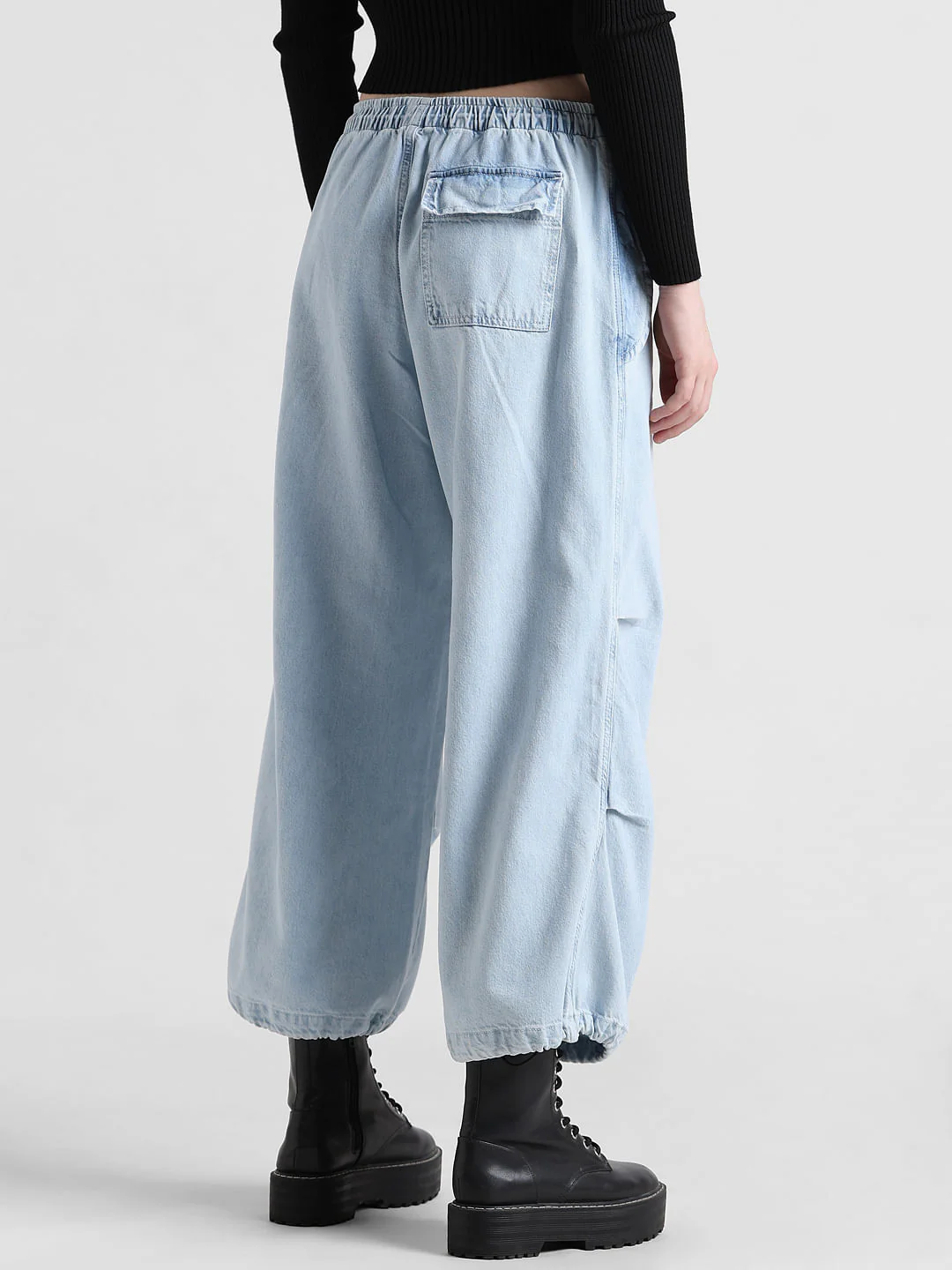 Light Blue High Rise Parachute Denim Joggers - Image 5