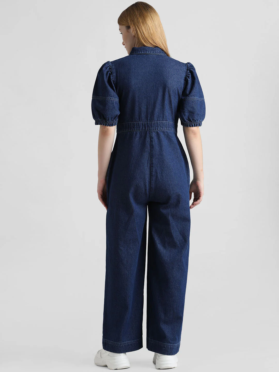 Blue Puff Sleeves Denim Jumpsuit - Image 6