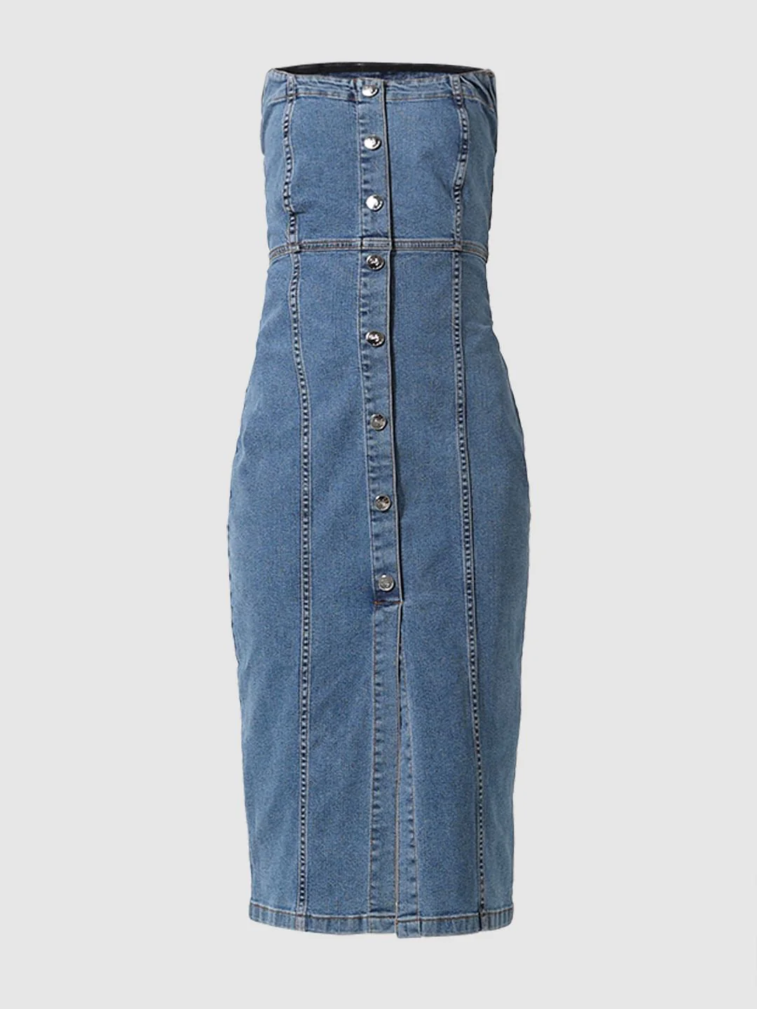 Blue Off-Shoulder Denim Dress - Image 7