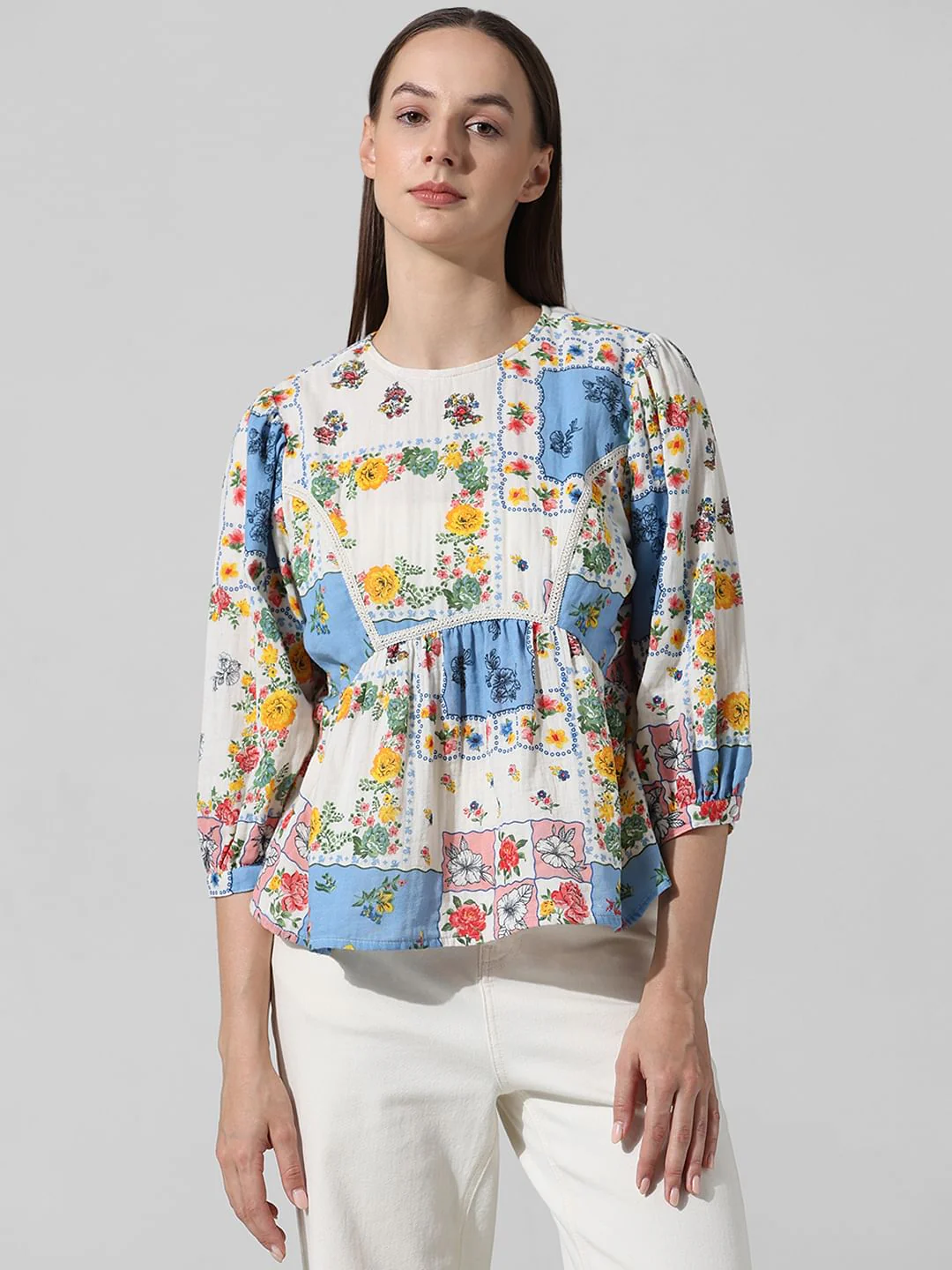 White Printed Peplum Top - Image 3