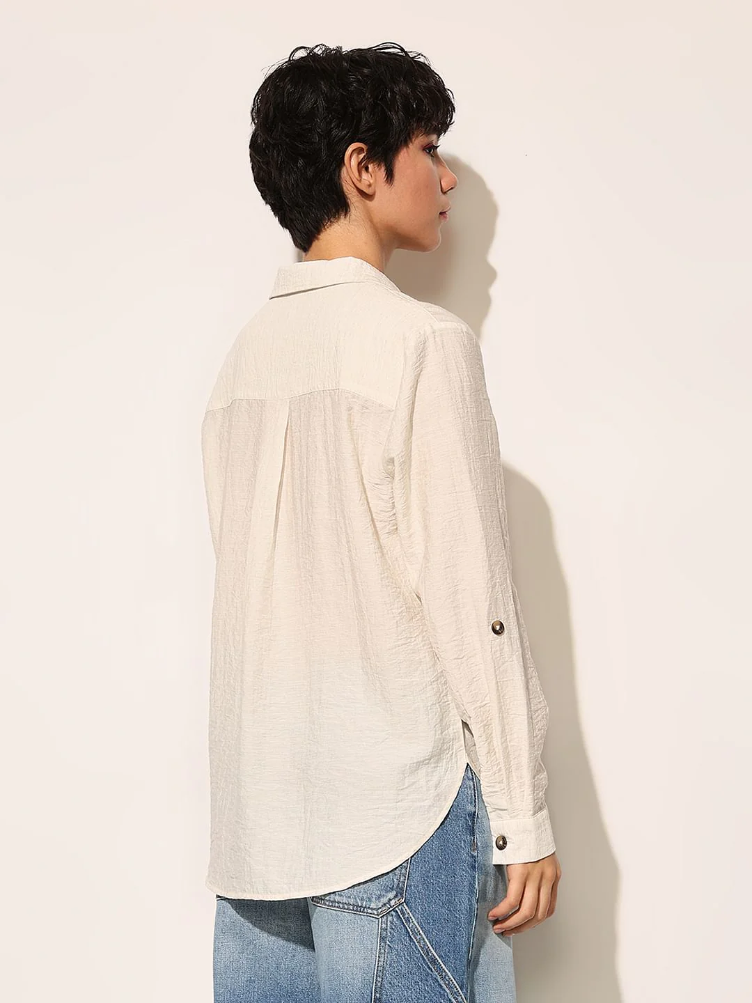 White Linen Blend Fold Up Shirt - Image 6