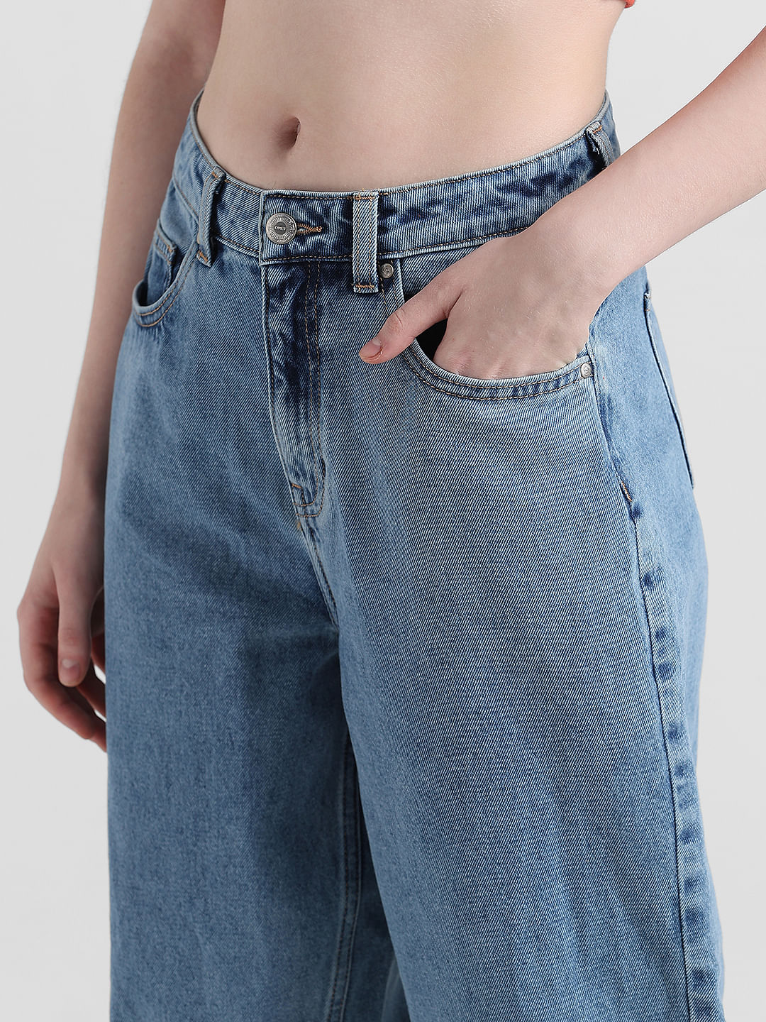 Blue High Rise Washed Mom Jeans - Image 3