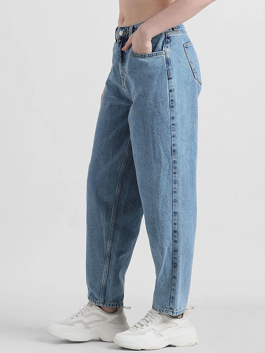 Blue High Rise Washed Mom Jeans - Image 4