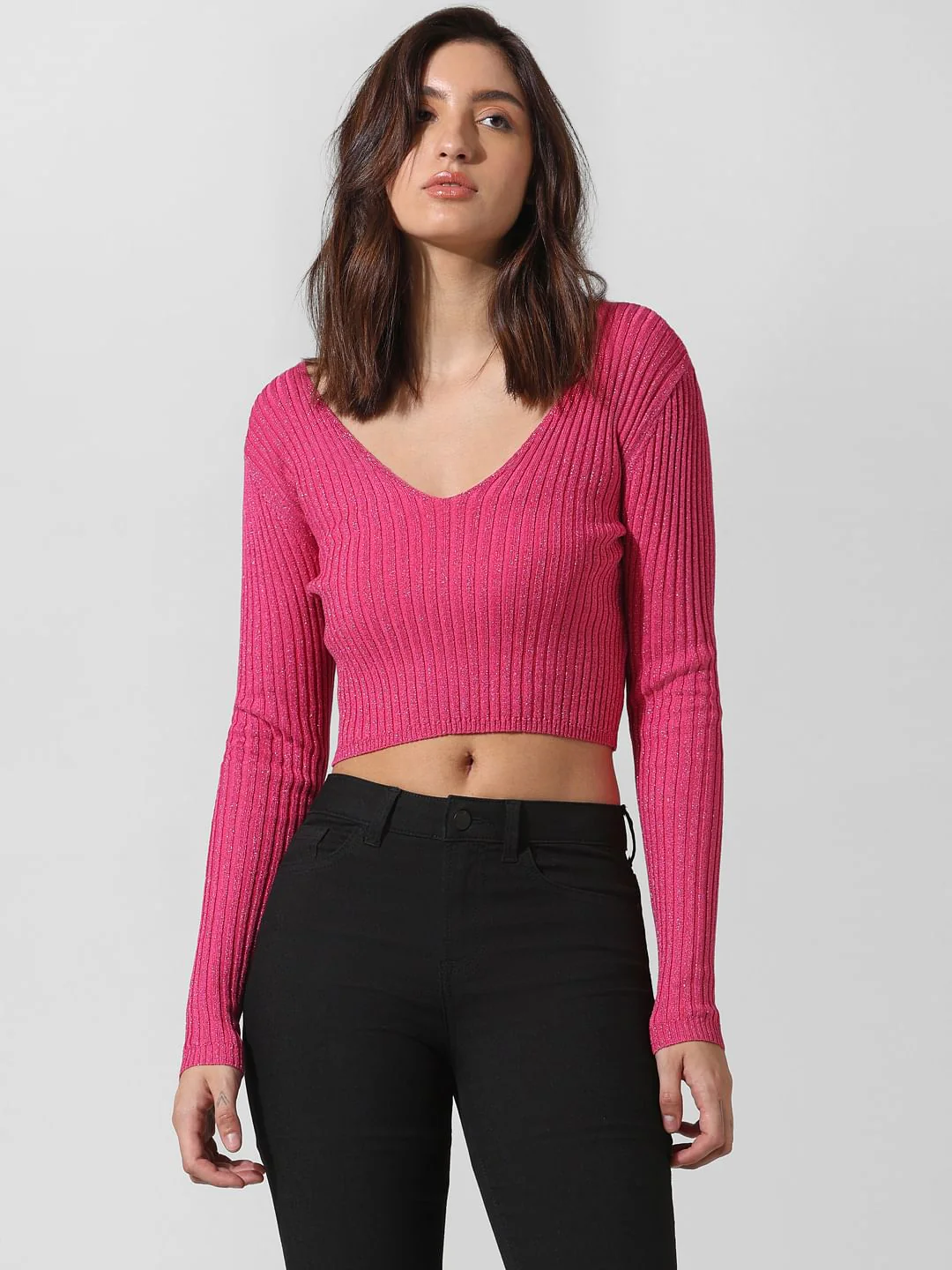 Pink Shimmer Cropped Pullover - Image 3