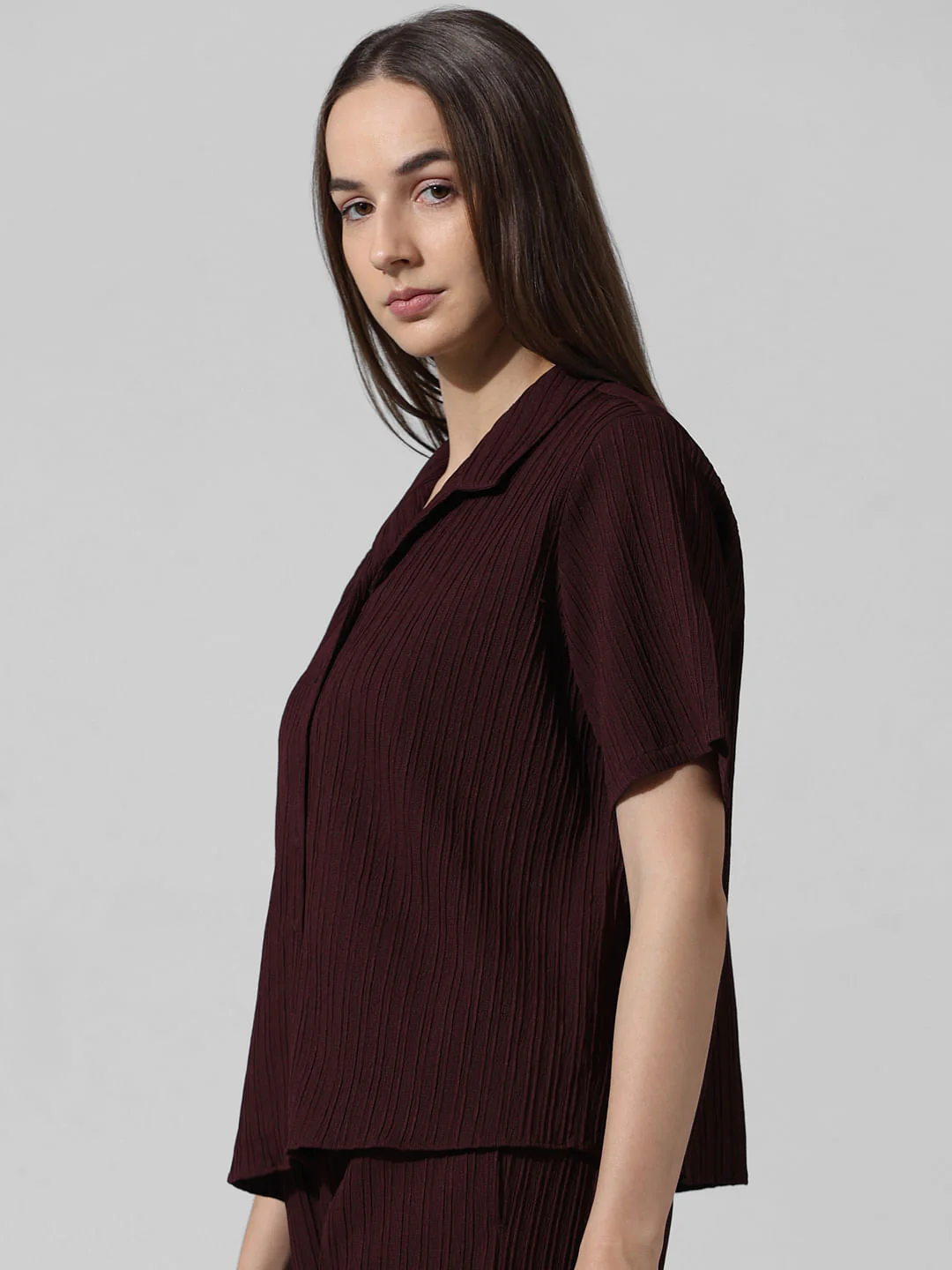 Burgundy Textured Co-Ord Set Shirt - Image 5