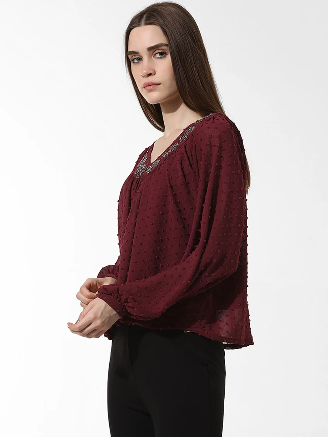 Maroon Bead Detail Top - Image 5