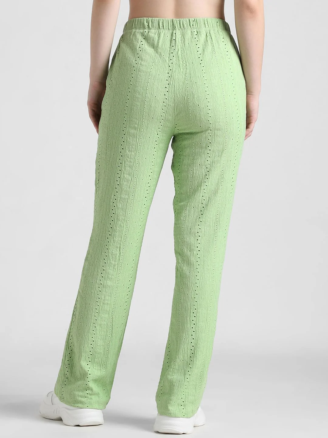 Green High Rise Crinkled Pointelle Pants - Image 5
