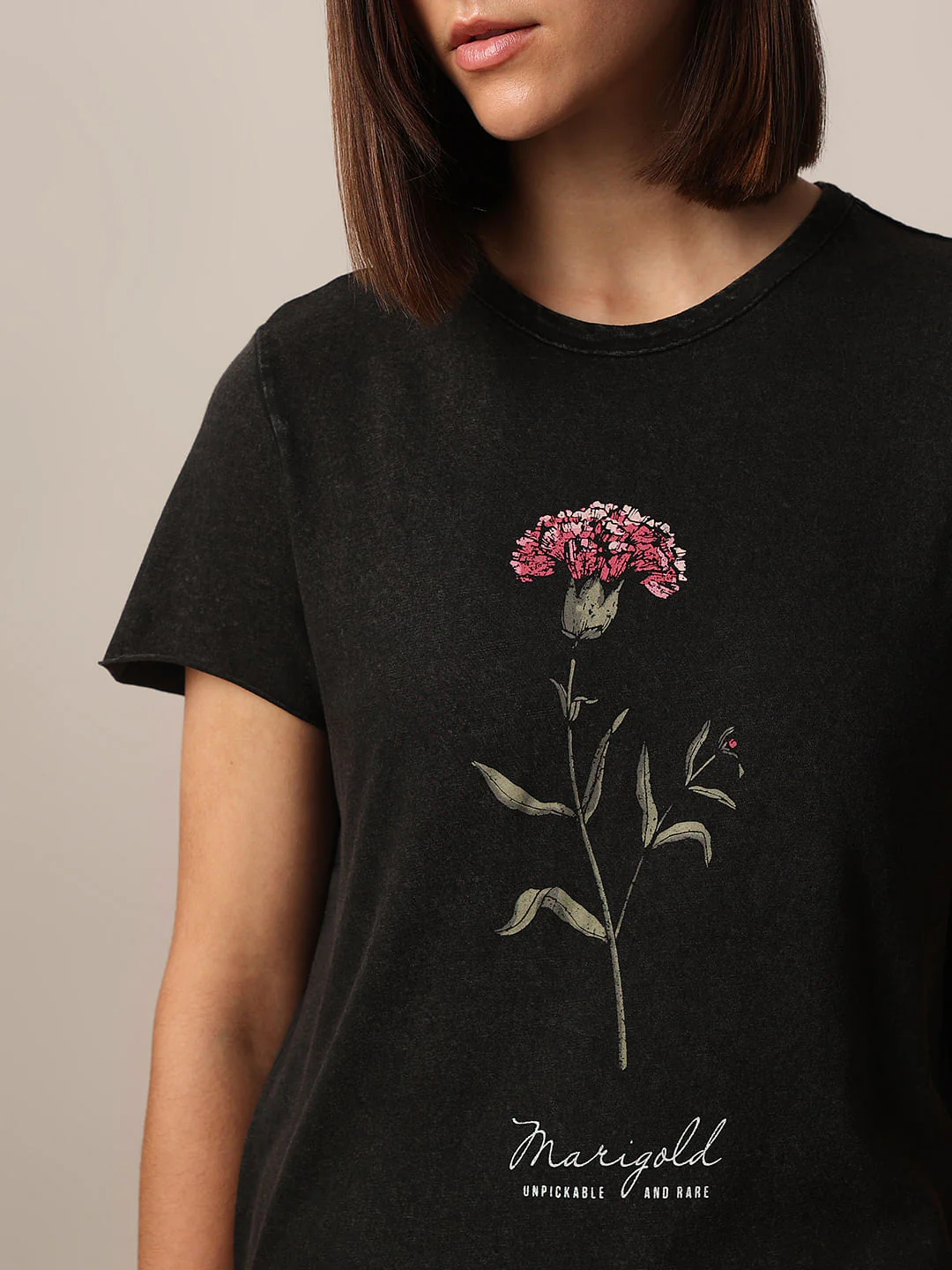Black Acid Washed Printed Cotton T-Shirt - Image 4