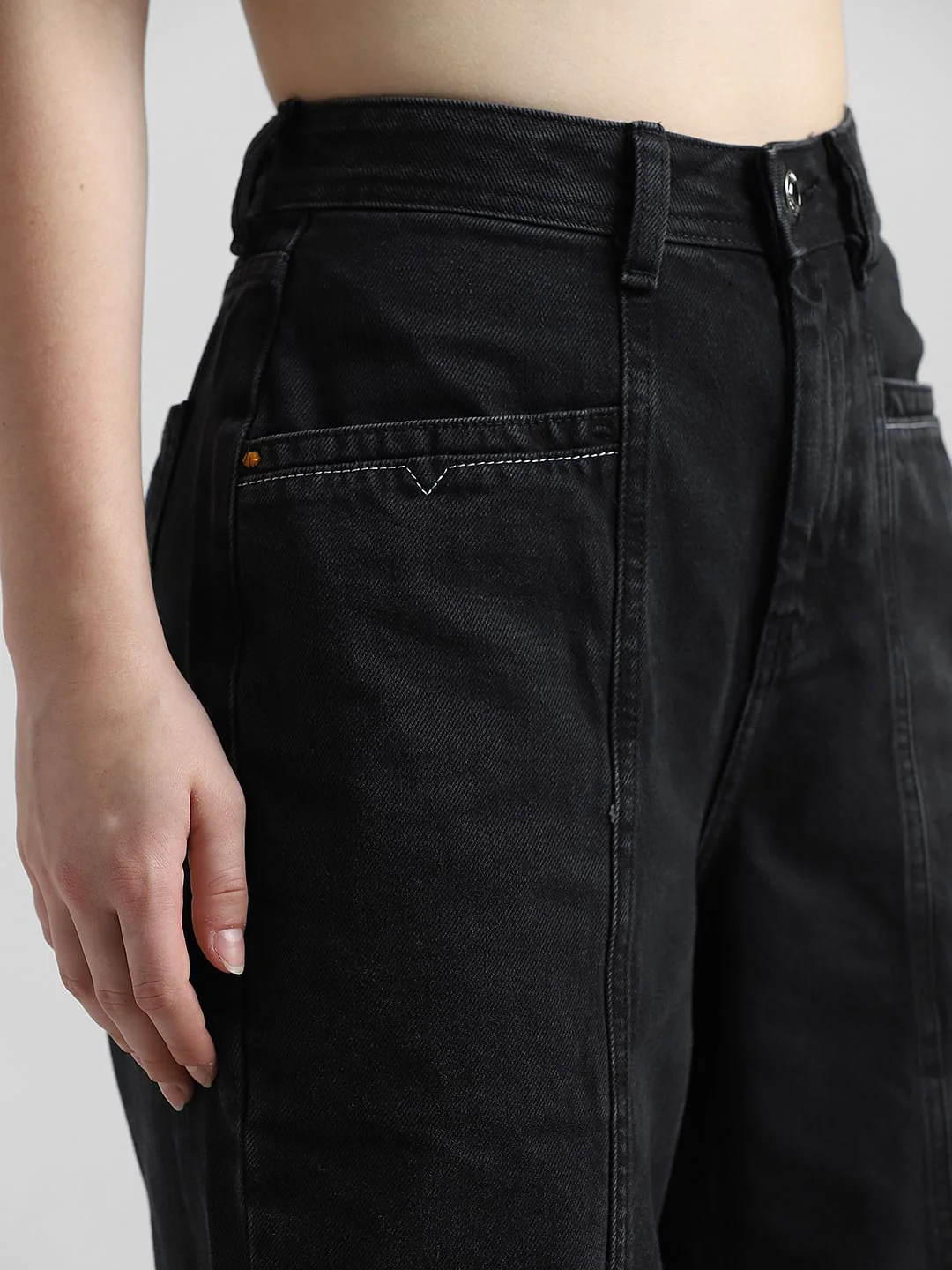 Black High Rise Pintuck Baggy Jeans - Image 3