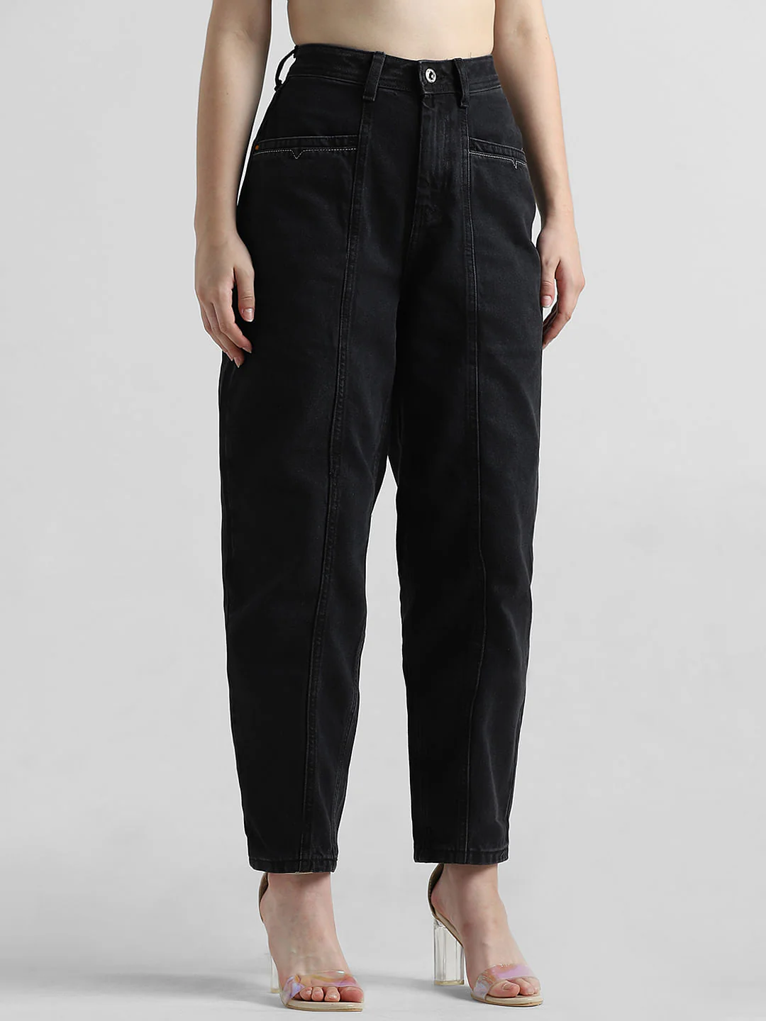 Black High Rise Pintuck Baggy Jeans - Image 4