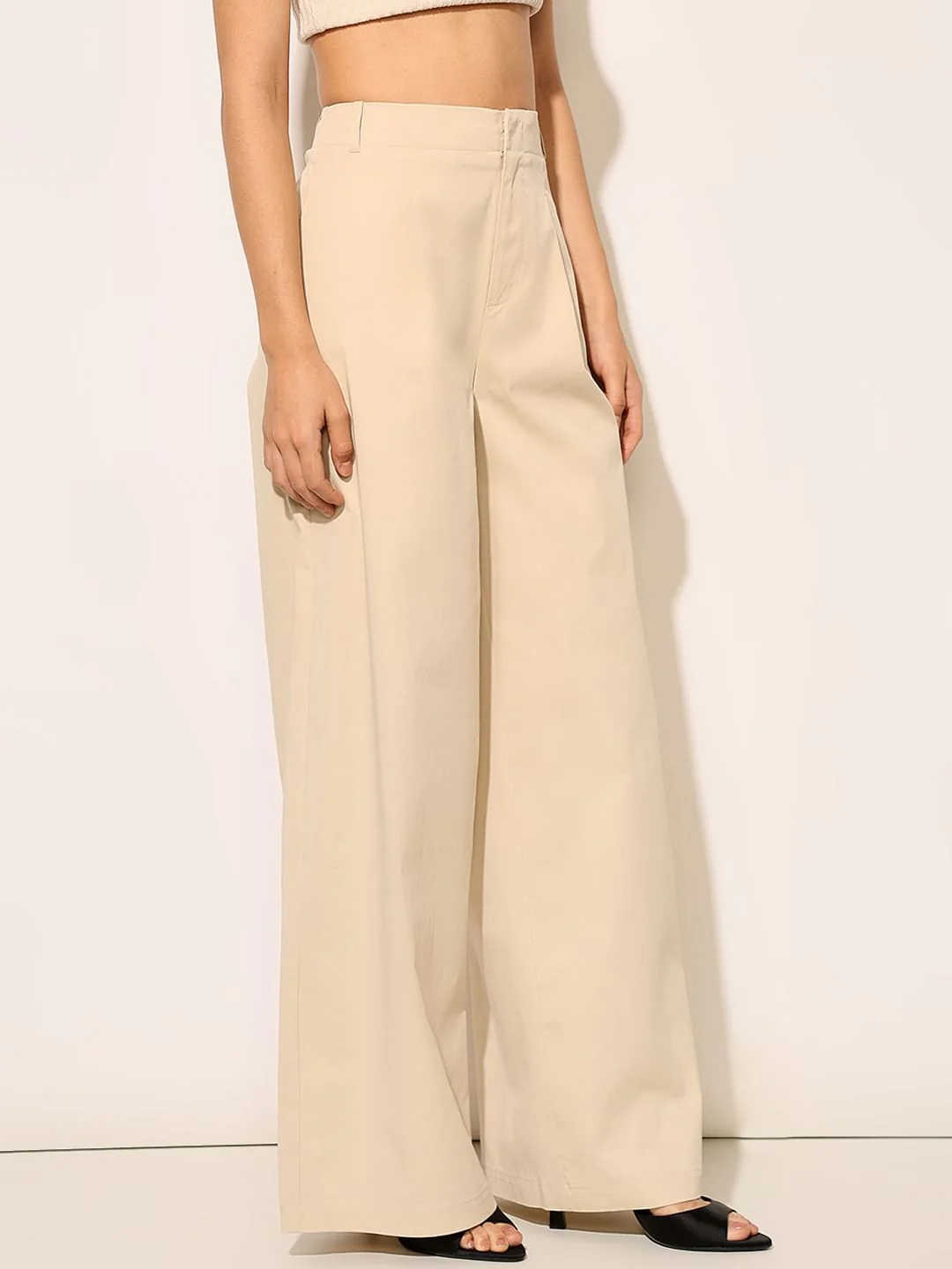Beige High Rise Wide Leg Pants - Image 4