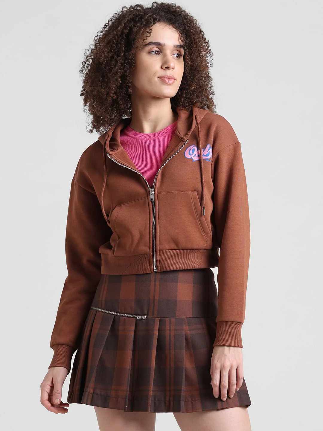 Brown Zip-Up Hooded Sweatshirt - Image 3