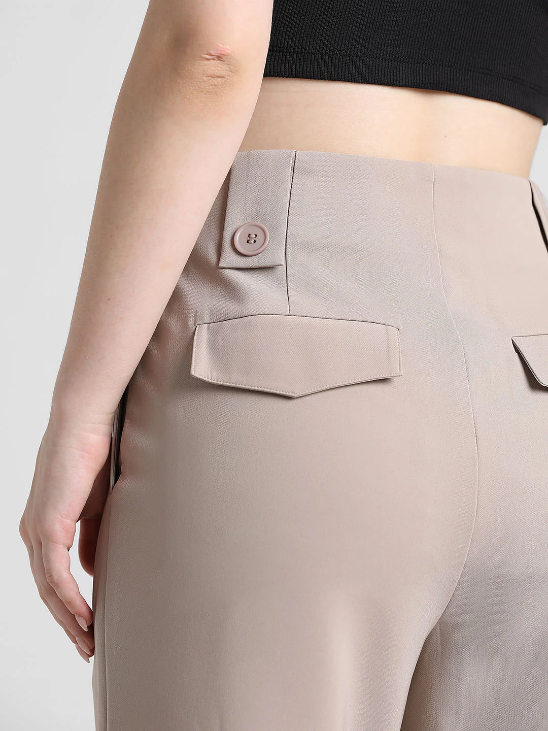 Beige High Rise Tailored Pants - Image 4