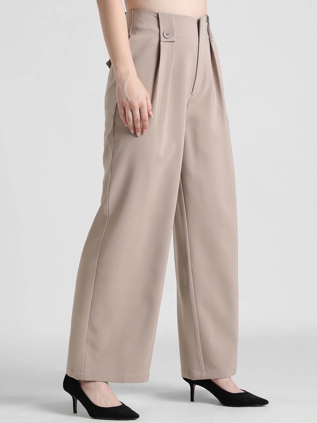 Beige High Rise Tailored Pants - Image 5